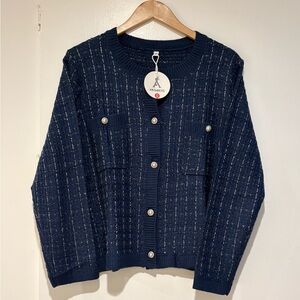 💙 ANRABESS Navy Blue Knit Cardigan Sweater (Size M)